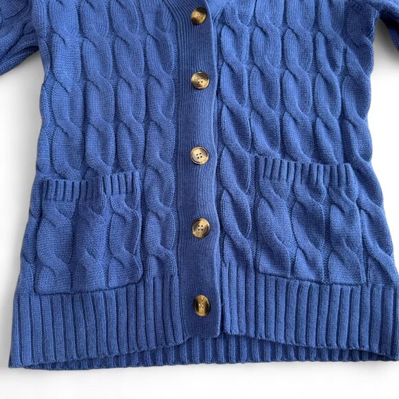 Blue Knit Button-Up Cardigan | Women's Large | V-Neck Long‎ Sleeve W/ Pockets - Picture 2 of 6